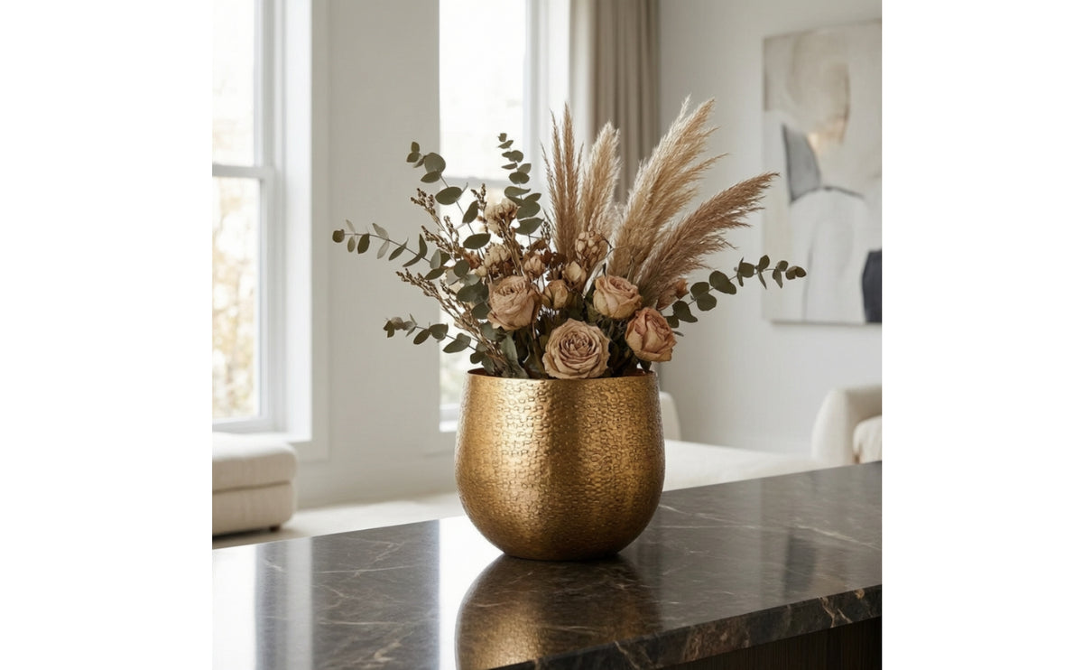 Hammered Gold Metal Tabletop Planter