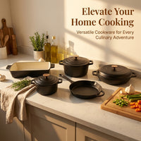 5 Piece Cast Iron Enameled Dutch Ovens with Lids, Induction Cookware for Family Meals, Casserole Dishes for Home Kitchen