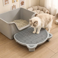 High Leg Cat Litter Mat with Single Layer Grate, Square Cat Toilet Mat for Indoor Kitten, Anti-Scatter Litter Trapping Mat with Holes Design
