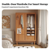 Wabi-Sabi aesthetic unrestrictedstanding Wardrobe with Woven Doors Nordic Design Two-Door Woven Armoire Vintage Look Bedroom Furniture Natural Aesthetic for Homestay Owners, Homeowners, Interior Designers, Guest Room, Entryway