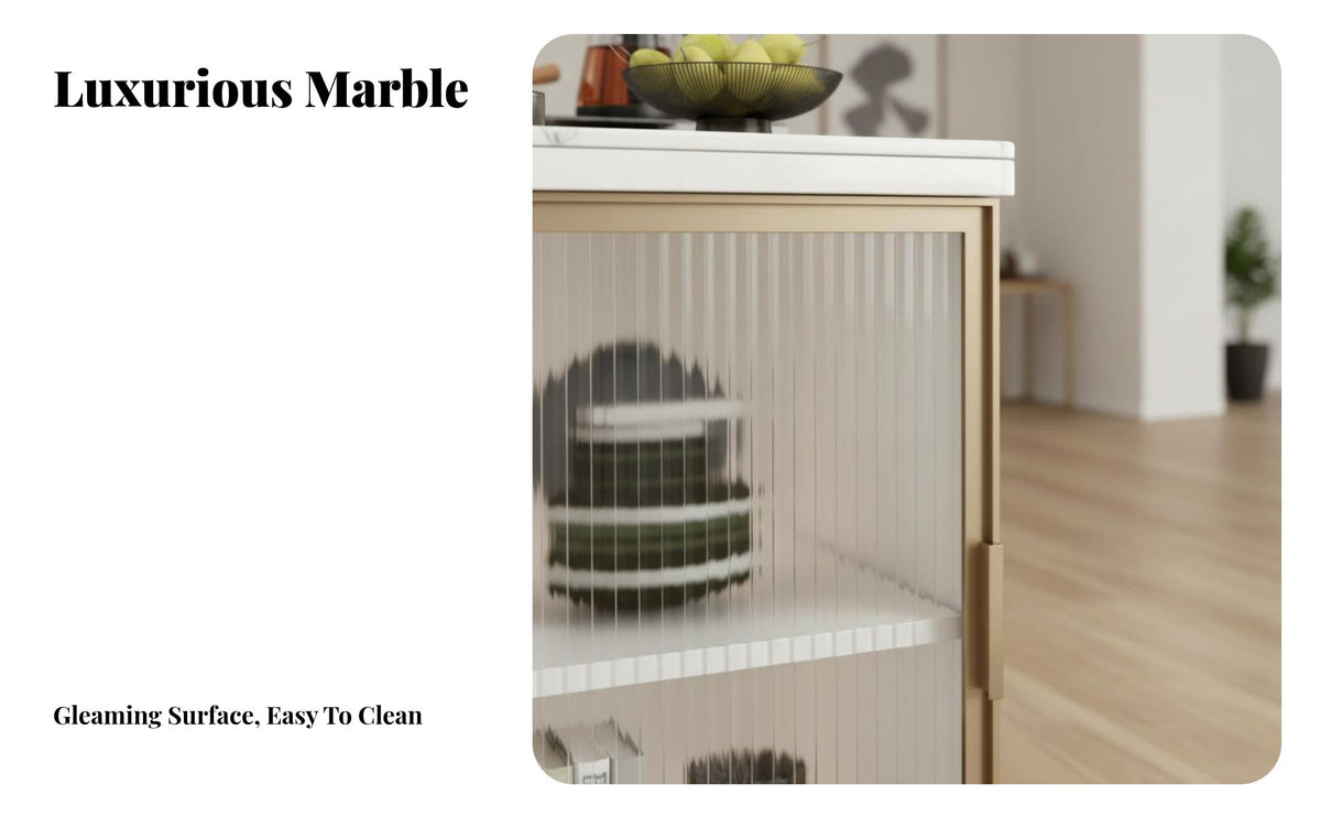 Fluted Glass Door curved-Front Nightstand Curved Design Side Cabinet Multi-Functional Storage Furniture Space-Saving for Apartment Dwellers, Homeowners, Students, Living Room, Small Spaces, Bedroom, Home Office