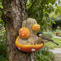 Sculpted Fungus-Shaped Bird Feeder Textured Hanging Bird Feeder Beige Outdoor Decor Orange and Yellow for Garden, Tree