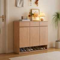 Nordic Wood Shoe Storage Cabinet, Ash Wood Finish Hallway Storage Unit, 35cm Deep Shoe Cupboard for Small Flats