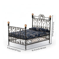 Dollhouse Double Bed Textile Miniature Bed with Mattress Striped Dollhouse Bedding for Collectors