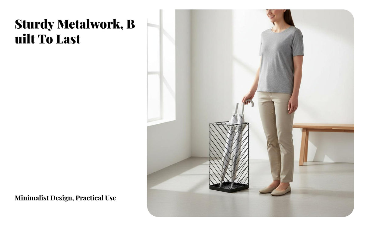 Wrought Iron Umbrella Rack Multi-Functional Wet-Weather Gear Stand Multipurpose Hollow-out Storage Basket for Homeowners, Families, Home, Lobby