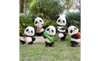5 Pieces Panda Statues with Props Cartoon Panda Figurines Waterproof Ornament for Gardeners, Garden