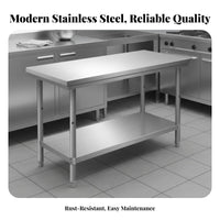 Easy to Clean Stainless Steel Work Table Commercial Kitchen Prep Table High Load Capacity Metal Food Prep Station Brushed Finish for Restaurant Crew, Warehouse Workers, Home Cooks, Workshop, Garage, Laundry Room