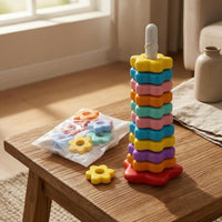 Rainbow Stacking Stacker Toy Rounded Edges Flower-Shaped Disc Stacker Plastic Spiral Stacking Toy Multicolor