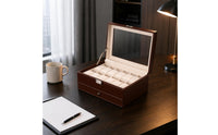 Mirror Lid Watch Jewelry Box Divided Compartments Double-Layer Jewelry Box Contrast Stitching 2-Layer Watch Organizer Scratch Protection