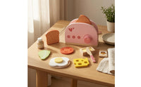 Wooden Bread Warmer Toy Pastel Wooden Breakfast Set Printed Symbols Kids Plaything for Children