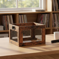 Records Storage Crate with Handle Vinyl Organizer Vintage Wooden Storage Basket for Music Room