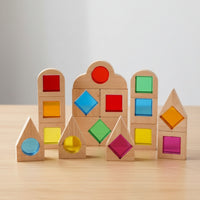 40 Pieces Wooden Building Blocks with Acrylic Colorful Building Blocks with Acrylic Openings Toy for Daycare