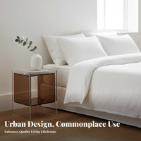 Modern Design 2-Tier curved based Table Minimalist and aesthetic curved based Couch Table Transparent Look Nightstand Space-Saving for Apartment Dwellers, residents, Students, Bedroom, Living Room, Small areas, Office