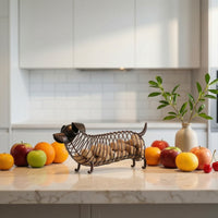 Dachshund Figurine Tabletop Wire Sculpture with Corks Vintage-Evocative Dog Figurine for Home Bar, Shelf