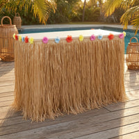 Hawaiian Table Skirt with Flowers Luau-Style Fringe Table Skirt Eye-Catching Decorations Lightweight for Beach Parties, Cake Tables