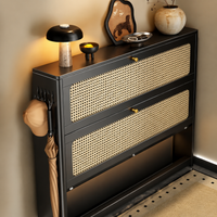 Metal Shoe Storage Cabinet, Narrow Flip-Drawer Shoe Rack for Hallway, Vintage Luxury Black Shoe Storage for Small Spaces, 31cm Deep