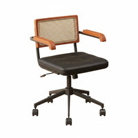 Adjustable Height Cane Back Rolling Chair Retro Design Swivel Seat Breathable Backrest Office Furniture Ergonomic Design for Home Users, Students, Adults, Study Room, Bedroom, Small Areas