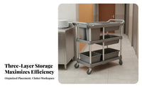 High Load Capacity Plastic Service Trolley with Wheels Long-Lasting PP Material Restaurant Service Cart Raised Edges Plastic Rolling Trolley Easy to Clean for Caterers, Kitchen Employees, Away Ice Workers, Cafeteria, Banquet Hall, Warehouse, Garage