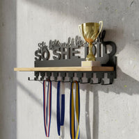 Upgrade Version Medal Rack with Hooks Sturdy Metal Award Display Shelf