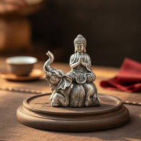 Carved-Style Buddha on Elephant Figurine Compact Buddha Statue with Elephant Peaceful Zen Tabletop Figurine Serene for Buddhists