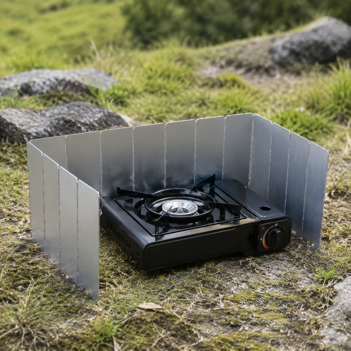Outdoor Burner Wind Screen, Mountaineering Stove Wind Screen, Solo Camping Wind Screen with Storage Bag, 24cm×8cm Panel