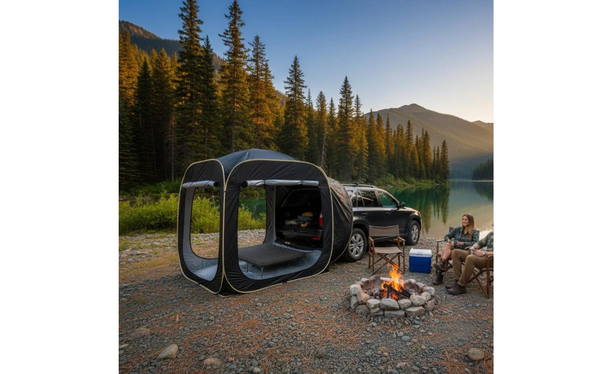 Long-Lasting 210D Oxford Material SUV Tailgate Tent Waterproof Quick-Setup Car Tent Ventilated Car Rear Awning Compact Storage for Tailgating