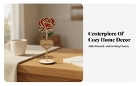 Mother's Rose Table Decor Family Appreciation Day Gift Wooden Rose Figurine 3D Layered Look House Decoration for Mom, Grandma, Mantlepiece