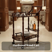 European Design Wheeled Serving Trolley On Wheels Wooden Rolling Cart Versatile Solid Wood Drink Cart Sturdy Construction for Restaurant Personnel, Party Hosts, Apartment Dwellers, Hotel, Dining Room, Kitchen, Parties