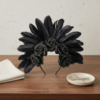 Dark Bride Headpiece Artificial Roses Black Feather Red Rose Headband Dramatic Look Halloween Flower Headdress for Women, Performances, Photo Shoots