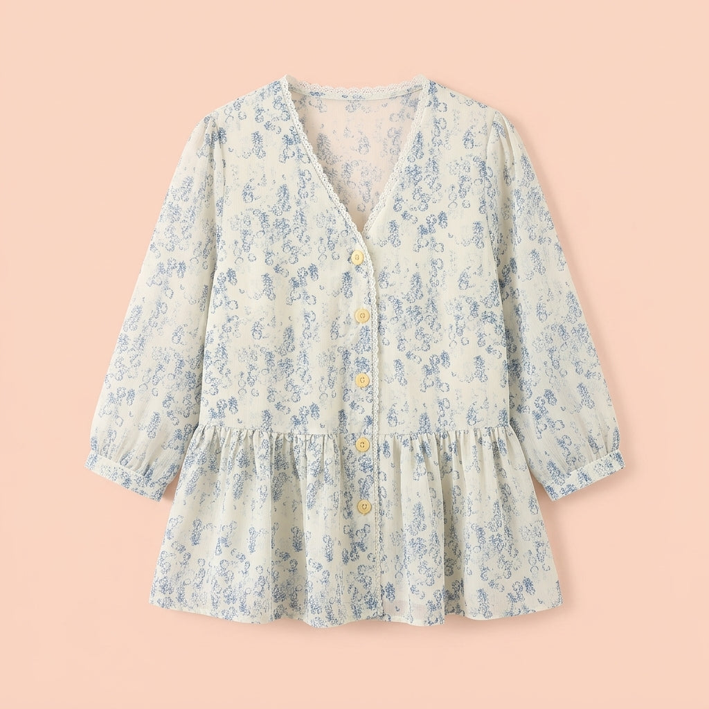 Tops for Women UK Sheer Fabric Blouse with Bell Sleeves for Summer, Ladies Blouses in Loose Fit Polyester to Hide Belly