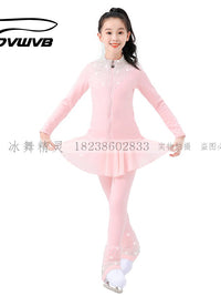 DVWVB花样滑冰训练服套装 烫钻加绒上衣护臀裤套装 儿童成人款B01