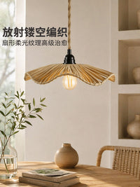 Handcrafted Disc-Shaped Woven Lampshade in Rattan Style
