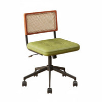 Adjustable Height Cane Back Rolling Chair Retro Design Swivel Seat Breathable Backrest Office Furniture Ergonomic Design for Home Users, Students, Adults, Study Room, Bedroom, Small Areas