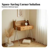 Integrated Storage Drawer Corner Dressing Table with Round Mirror Multi-Functional Bedroom Furniture Space-Saving Makeup Desk Modern Design for Apartment Dwellers, Young Adults, Teenagers, Dorm Room
