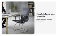 Ergonomic Design High-Back Sled Chair Wheelless High-Back Sled Base Armchair Lumbar Support Conference Seating Modern Design for Reception Guests, Managers, Executives, Study Room