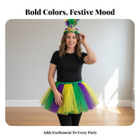 Rainbow Tutu and Feather Headband Set Festive Look Rainbow Tutu Costume Set Universal Sizing Feather Plumed Headpiece and Skirt for Adults