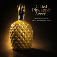 Home Decoration Ceramic Pineapple Figurine with Hand Painted Gold Finish, Living Room Decor Fruit Ornament for Tables and Shelves