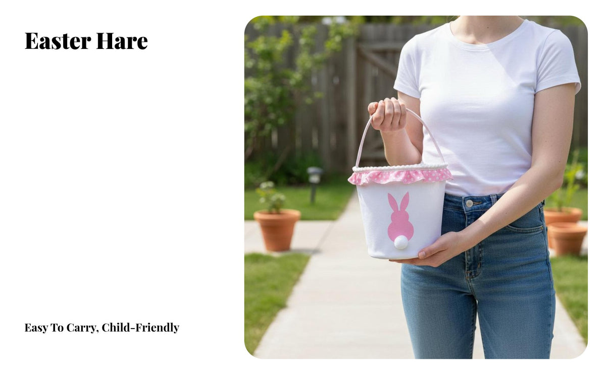 Bunny Easter Basket Lightweight and Portable Easter Carrier Festive Decoration Hare Ear Bucket Tote for Young Children, Parents