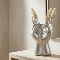 Hand-Shaped Sculptural Face Vase Open Top Face Vase Glossy Finish Home Decor Decorative