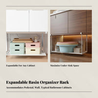 Bathroom Storage Rack, Stainless Steel Wash Basin Organizer, Layered Shelf, Fixed Frame, Anti-Tip