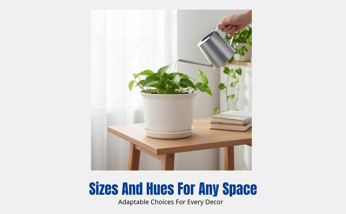 Resin Flower Pot, Faux Ceramic Tall & Short Planter, Round Thick Nordic Design with Tray, Indoor Outdoor