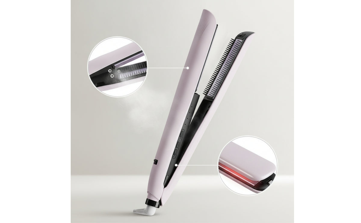 Frizz-Smoothing Steam Hair Straightener 2 in 1 Straightening Iron with Steam Swivel Cord Flat Iron with Comb Handheld for Home Styling, Travel