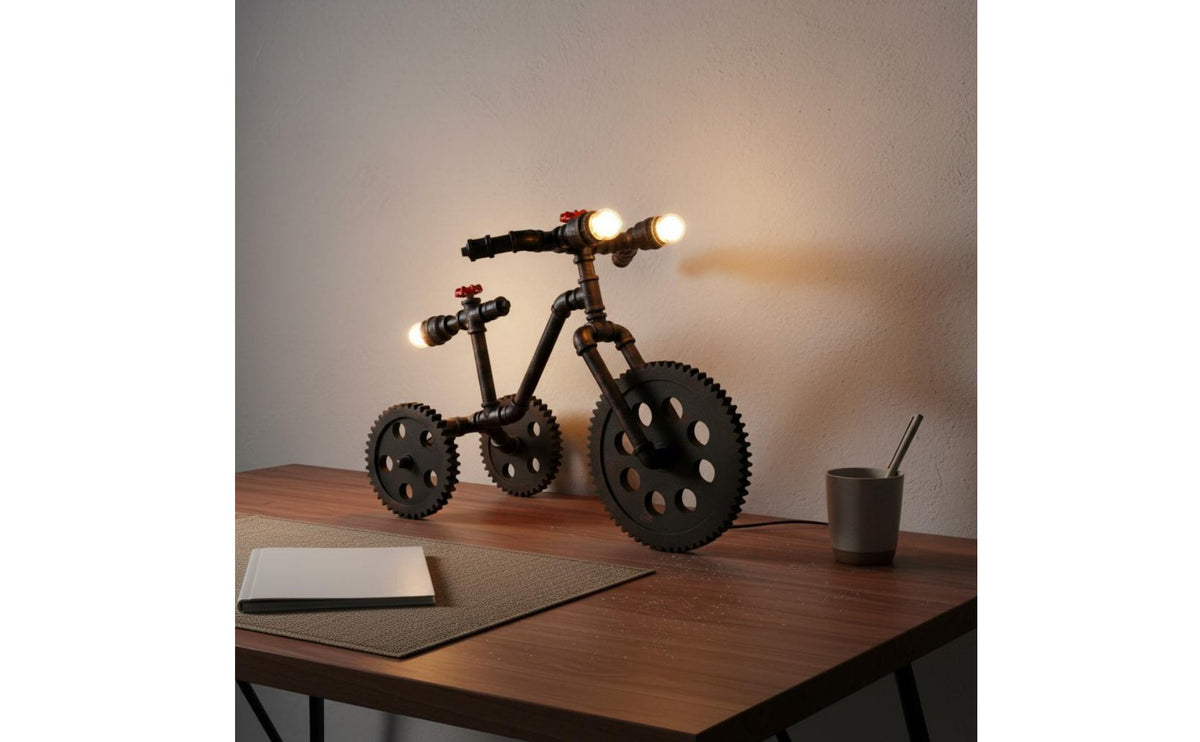 Metal Construction Vintage Cycle Table Lamp Decorative Lighting Steampunk Table Lamp Retro Design Home Decor Corded Design for Living Space