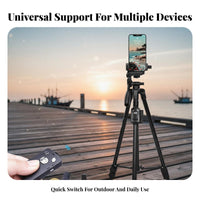 Portable Camera Tripod 3-Way Pan Head Phone Tripod Multi-Device Support Live Broadcasting Stand Lightweight for Photographers, Content Creators, Outdoor, Footage Recording, Travel, Workshop