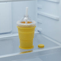 Leak-Proof Lid Collapsible Ice Ball Creator Cup Easy Demolding Foldable Silicone Tumbler with Straw for Travel, Summer, Outdoor