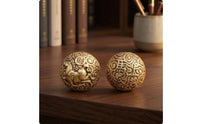Brass Hand Ball Shiny Finish Carved Brass Sphere Spiraling Patterns Ornamental Piece for Exercise