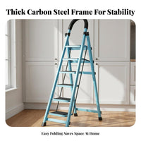 Foldable Folding Step Ladder Space-Saving Portable Step Ladder Multi-Functional Anti-Slip for Homeowners, DIY Enthusiasts, Handymen, Indoor, Kitchen, Garage, Office