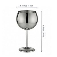550ml Stainless Steel Beverage Glass Spherical Bowl Stemmed Goblet Tall Drinkware for Bar
