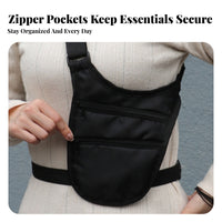 Breathable Mesh Back Black Anti-Theft Crossbody Waist Bag Multiple Compartments Flat-Fit Zippered Waist Bag Adjustable Strap Fanny Pack Buckle Closure