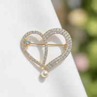 Korean Style Alloy Brooch for Women, Rhinestone Embellished Anti-Exposure Pin for Coats and Dresses
